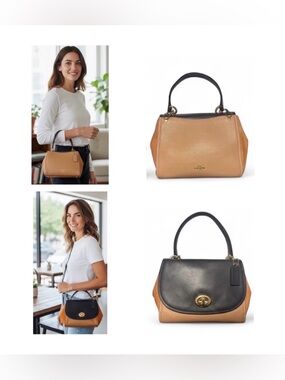 COACH Faye Bag Suede leather Color Sunrise light gold black crossbody top handle